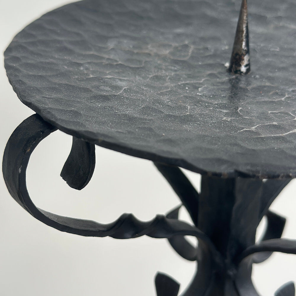 Hand-forged wrought iron candlestick stand, mid-20th century