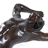 Bronze figural sculpture coffee table with glass top by C. Conndray