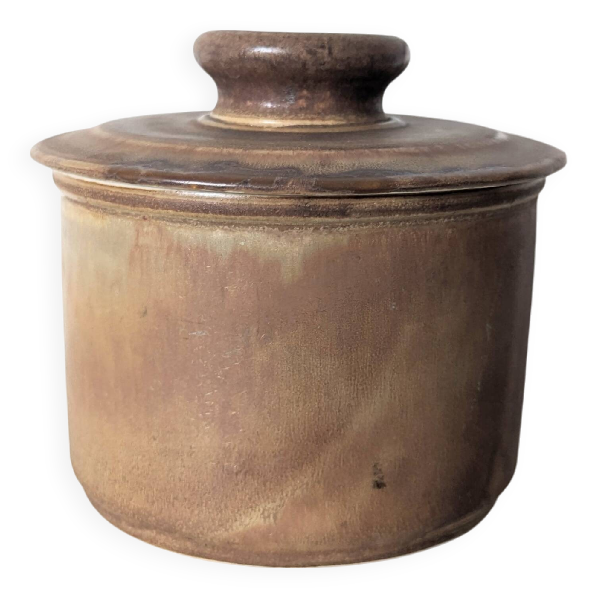 brown stoneware water butter dish