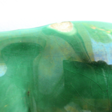 Art Deco oyster dish in green slip signed Sarreguemines DV, 12 oysters