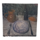 Oil painting. Still life with wine bottle