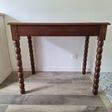 Bureau / Console / Table d'appoint en chêne à pieds bobine