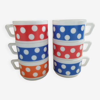 6 Arcopal Polka coffee cups