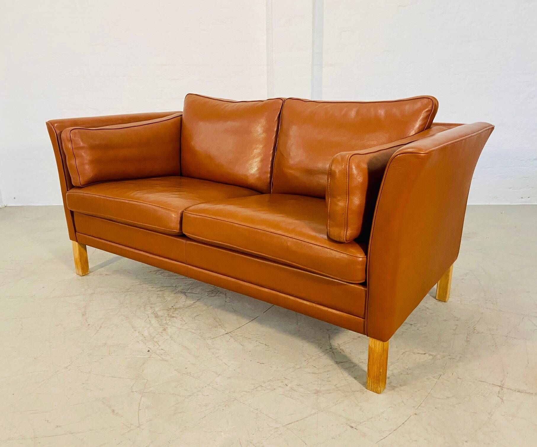 Vintage retro danish mogens hansen 2 person cognac leather sofa