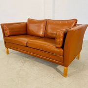 Vintage retro danish mogens hansen 2 person cognac leather sofa