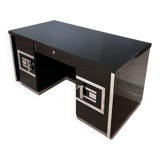 Art Deco Desk in Black Lacquer, Walnut & Metal, France, 1930s-1940s