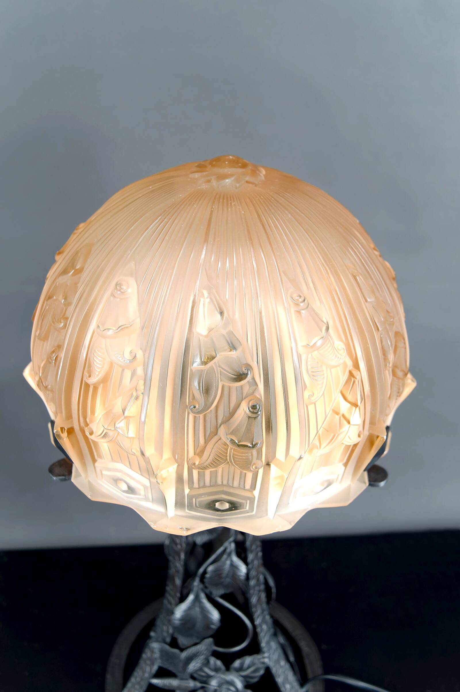 Important Art Deco Wrought Iron Lamp, by Bartelemie, France, Circa 1925