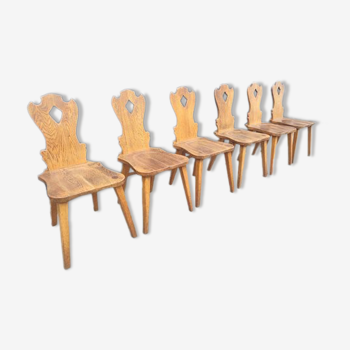 Set of 6 brutalist oak dining chairs, 1960