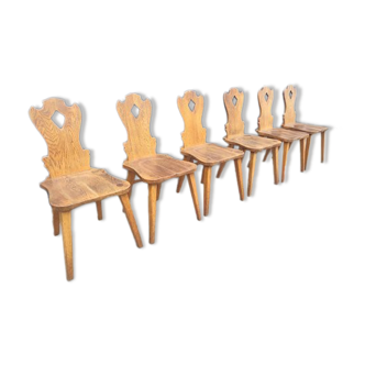 Set de 6 chaises de salle à manger brutaliste en chêne, 1960