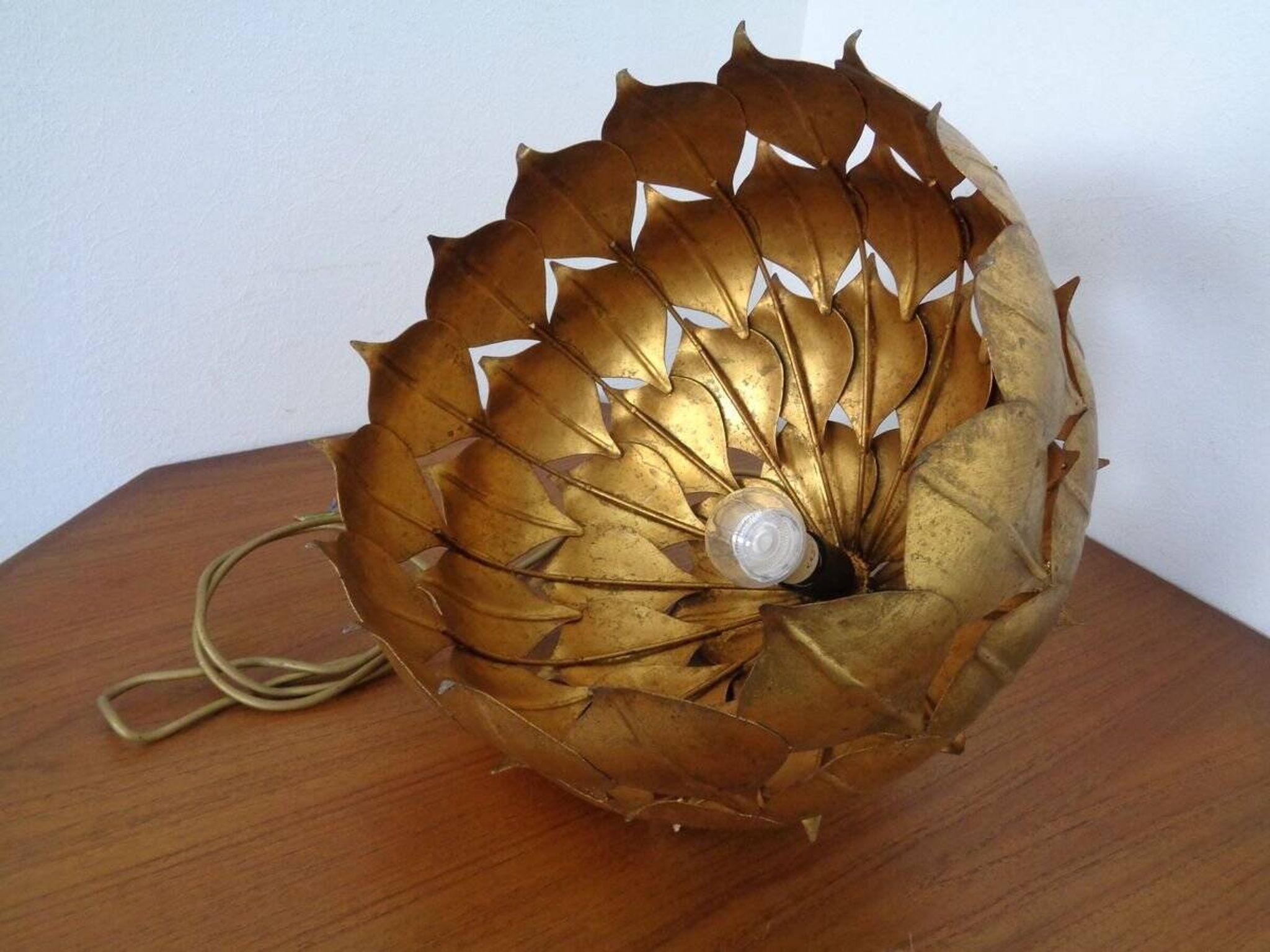 Large French Brass Lotus Ceiling Lamp, 1940s