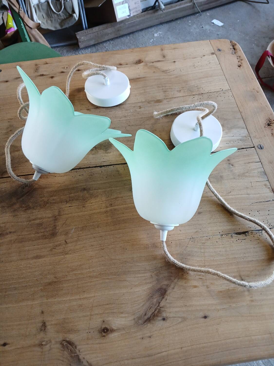 Pair of vintage tulip pendant lights