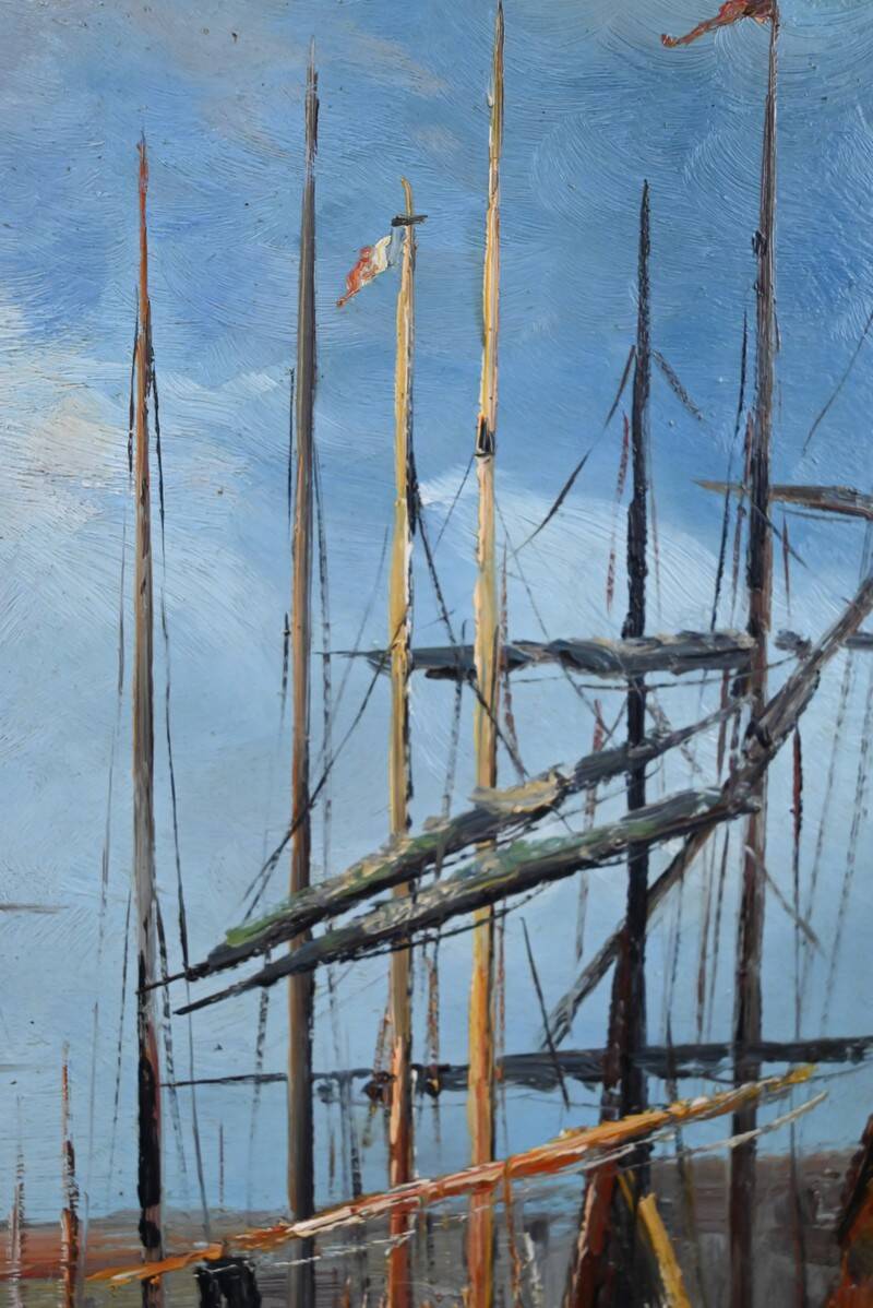 Painting "Harbour Scene", oil on canvas, signed F. Nicoli – 20th century