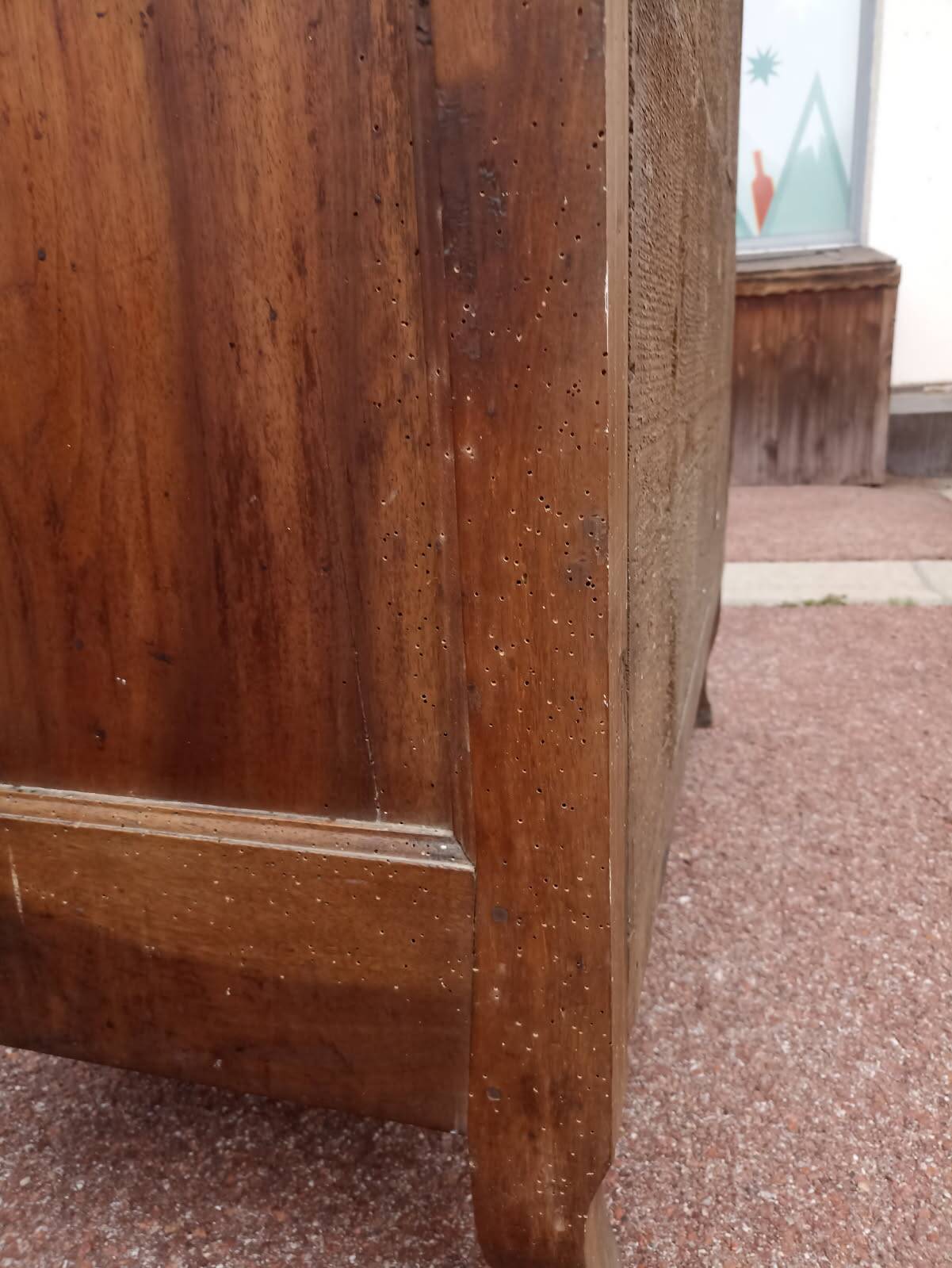 18th century crossbow chest of drawers, stamped