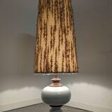 Floor lamp in white glazed stoneware with wool lampshade, 1960s-70s