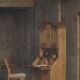 Old Danish secretary in pine with drop-down front and upper cabinet, mid-19th century.