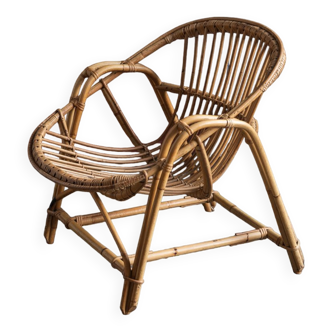 Fauteuil en rotin et bambou, années 1950