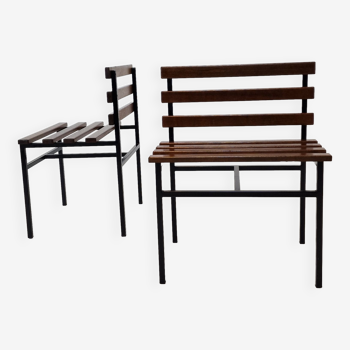 Set of 2 benches in teak, italy, 1960s