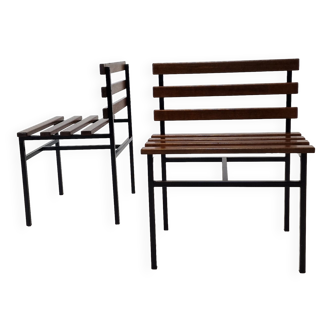 Set de 2 bancs en teck, Italie, années 1960