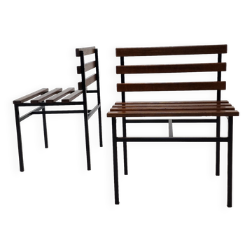 Set of 2 benches in teak, italy, 1960s