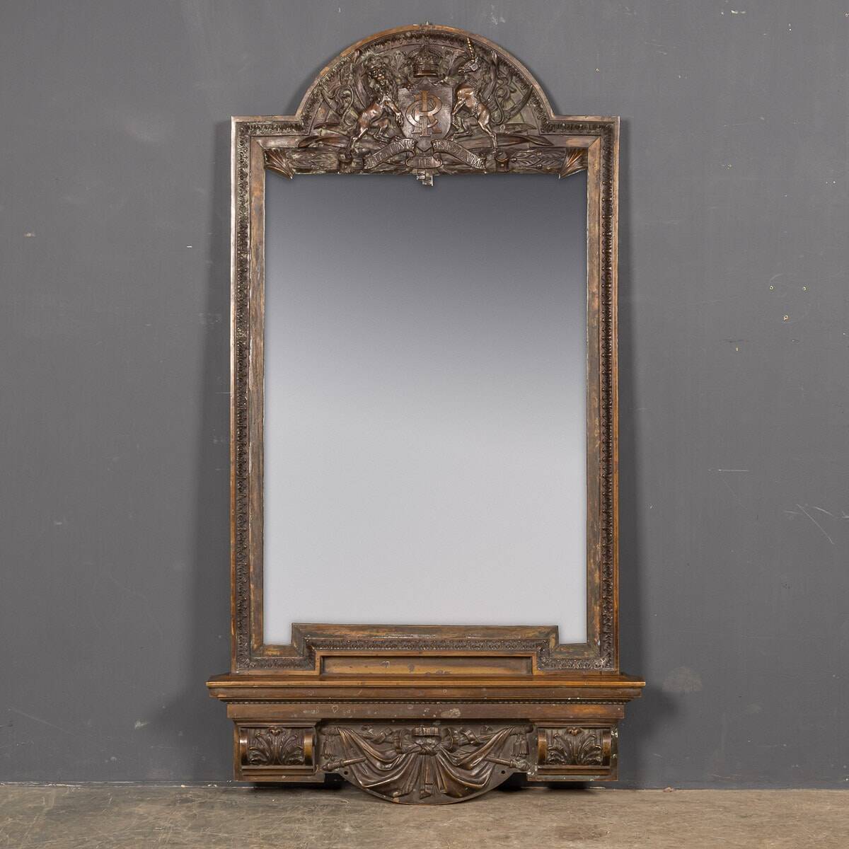 Antique 19thc cast bronze mirror, royal insurance company c.1880