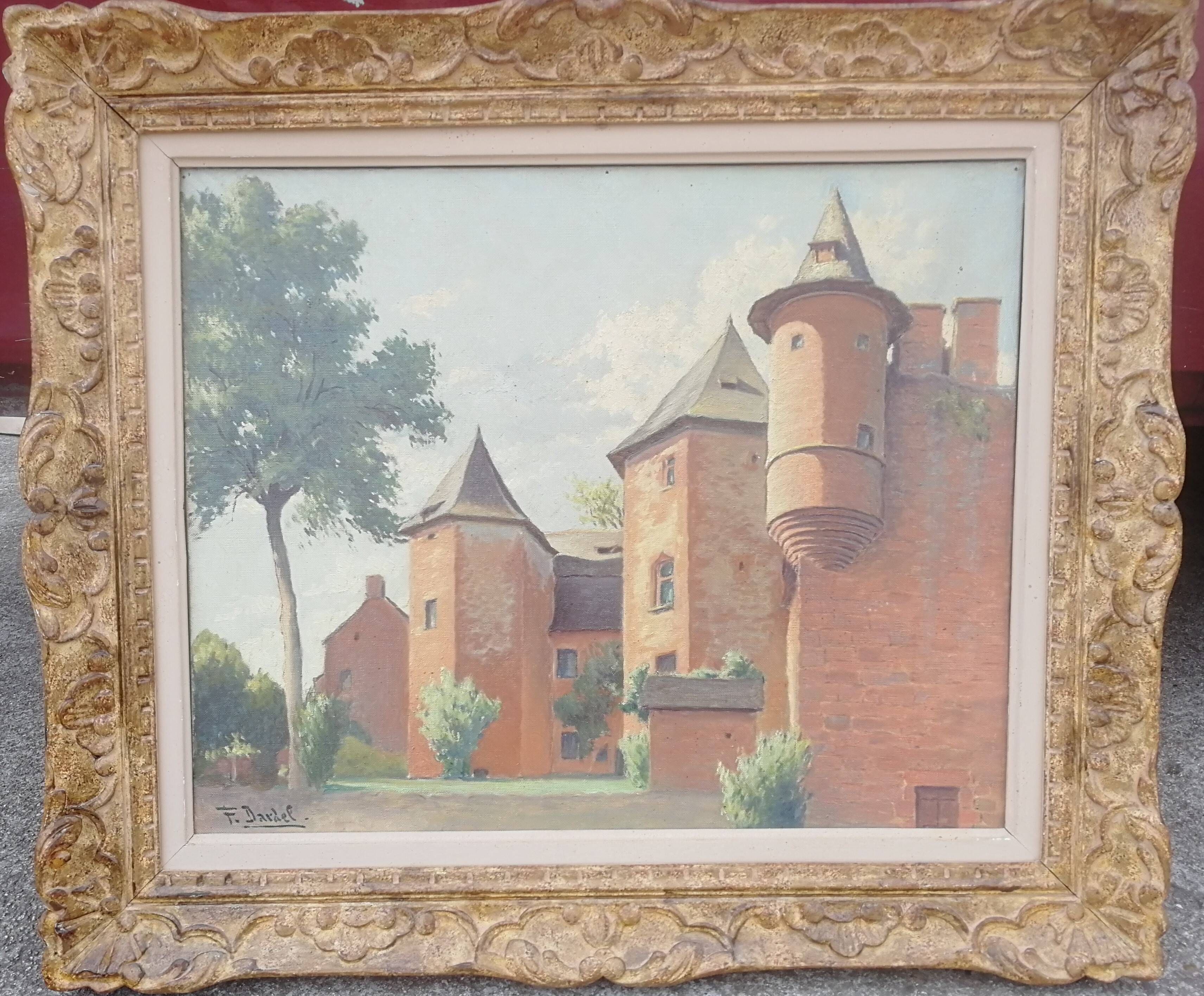 Canvas on Oil representing the Manor of Vassinhac in Collonges-la-Rouge by F DARDEL