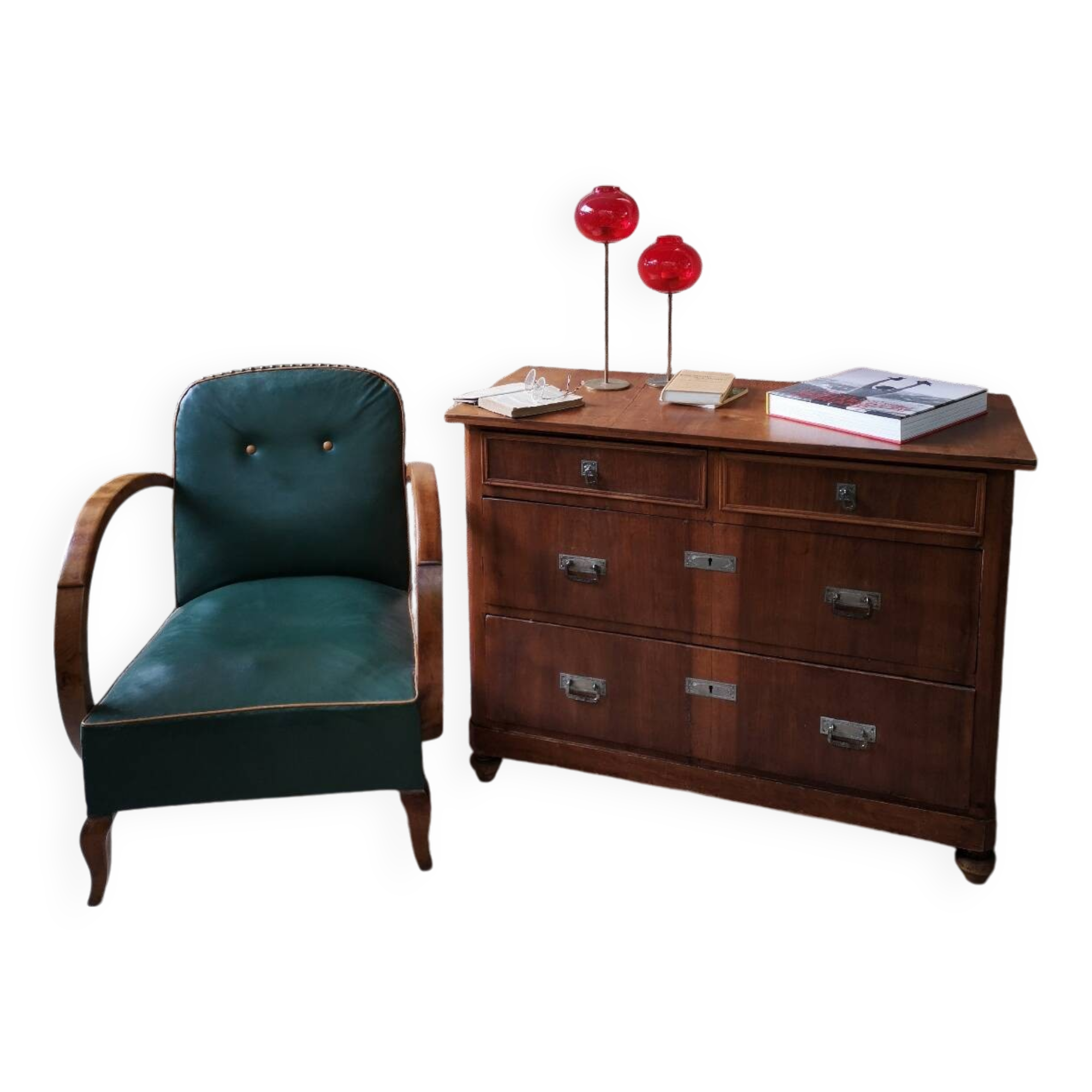 Antique chest of drawers in wood and veneer