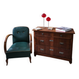 Old wooden chest of drawers plus veneer