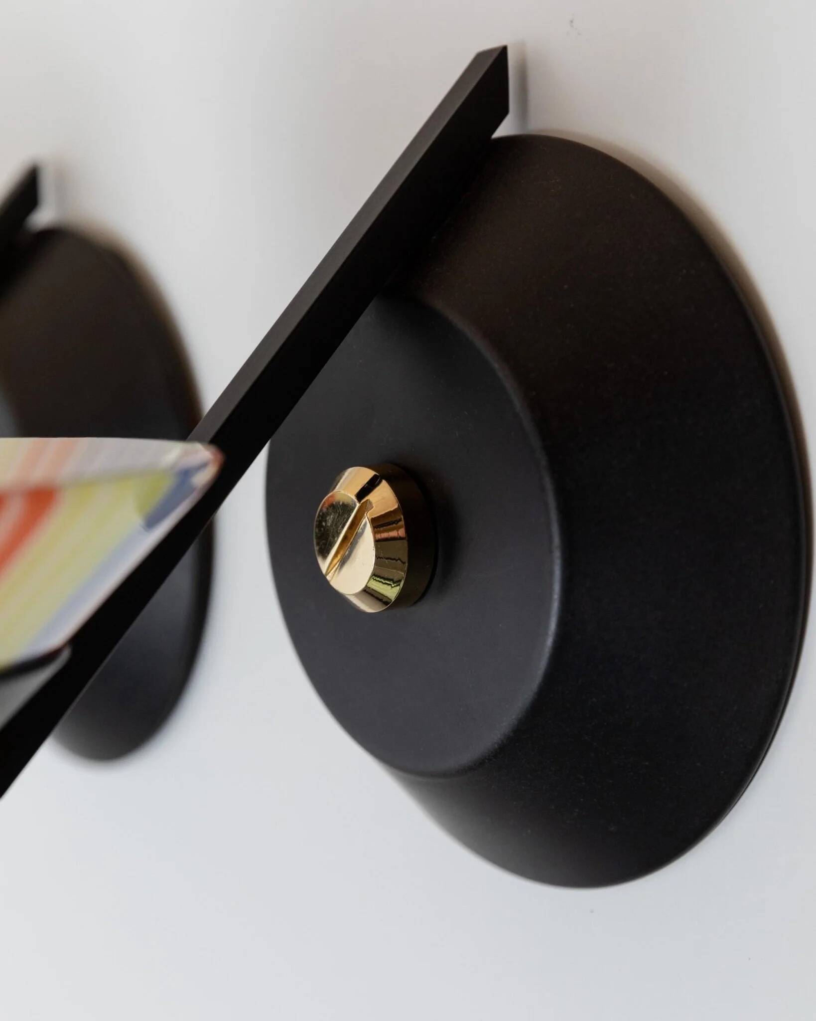 Set of 2 Vintage Murano Glass Wall Lamps with Multicolor Striped Shades and Matte Black Holders