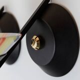 Set of 2 Vintage Murano Glass Wall Lamps with Multicolor Striped Shades and Matte Black Holders