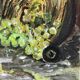 Painting, still life with carnations, glass and basket of grapes, signed, 70s/80s