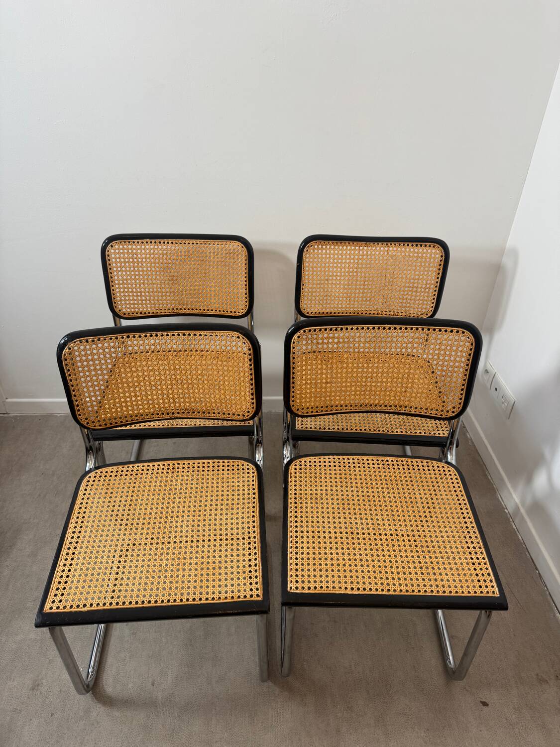 Set of 4 Marcel Breuer Cesca chairs made in Italy.