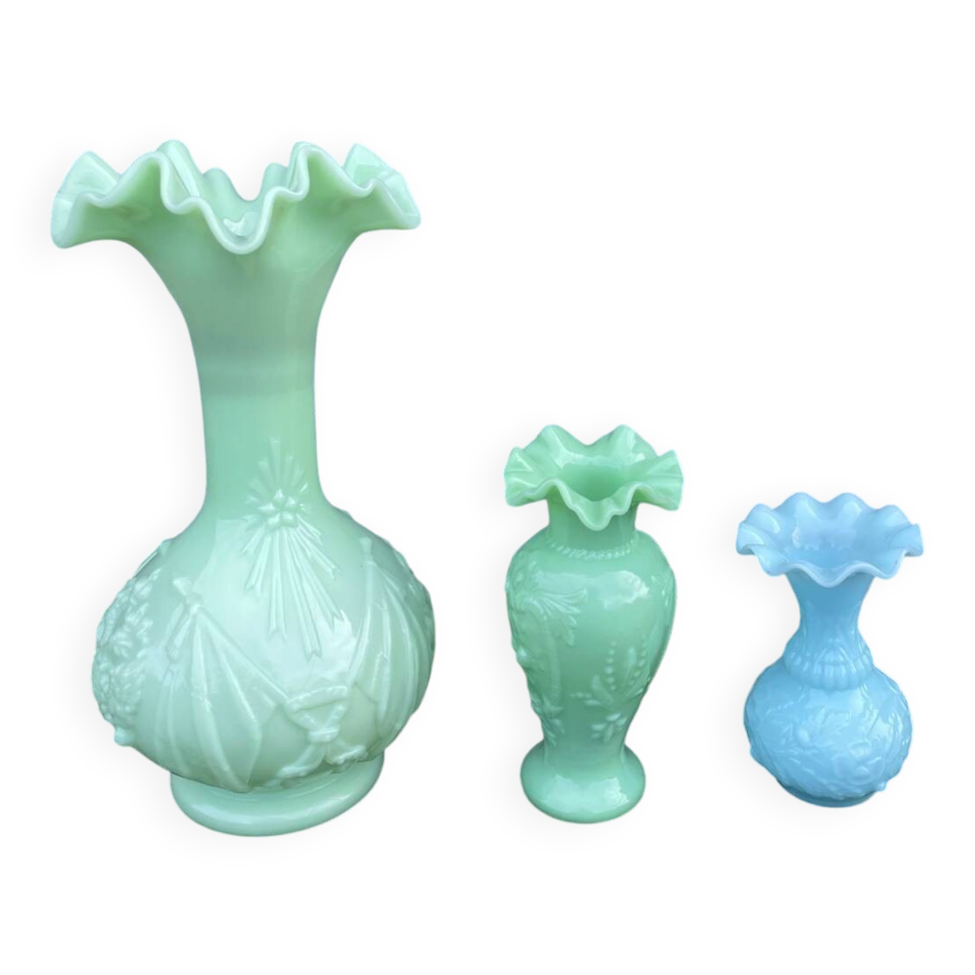 Three Art Deco opaline vases