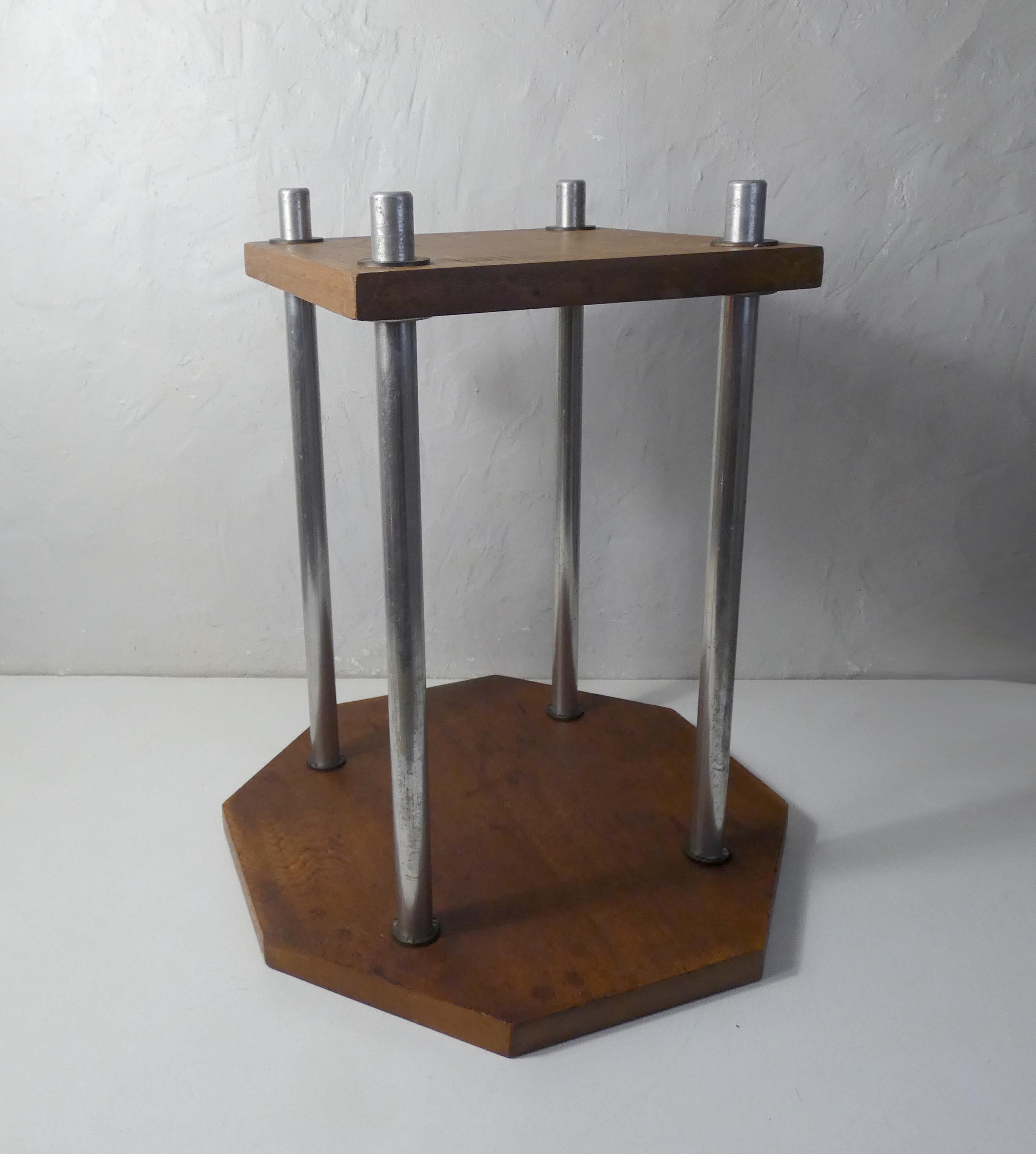 Table d'appoint design scandinave teck et acier chromé vintage