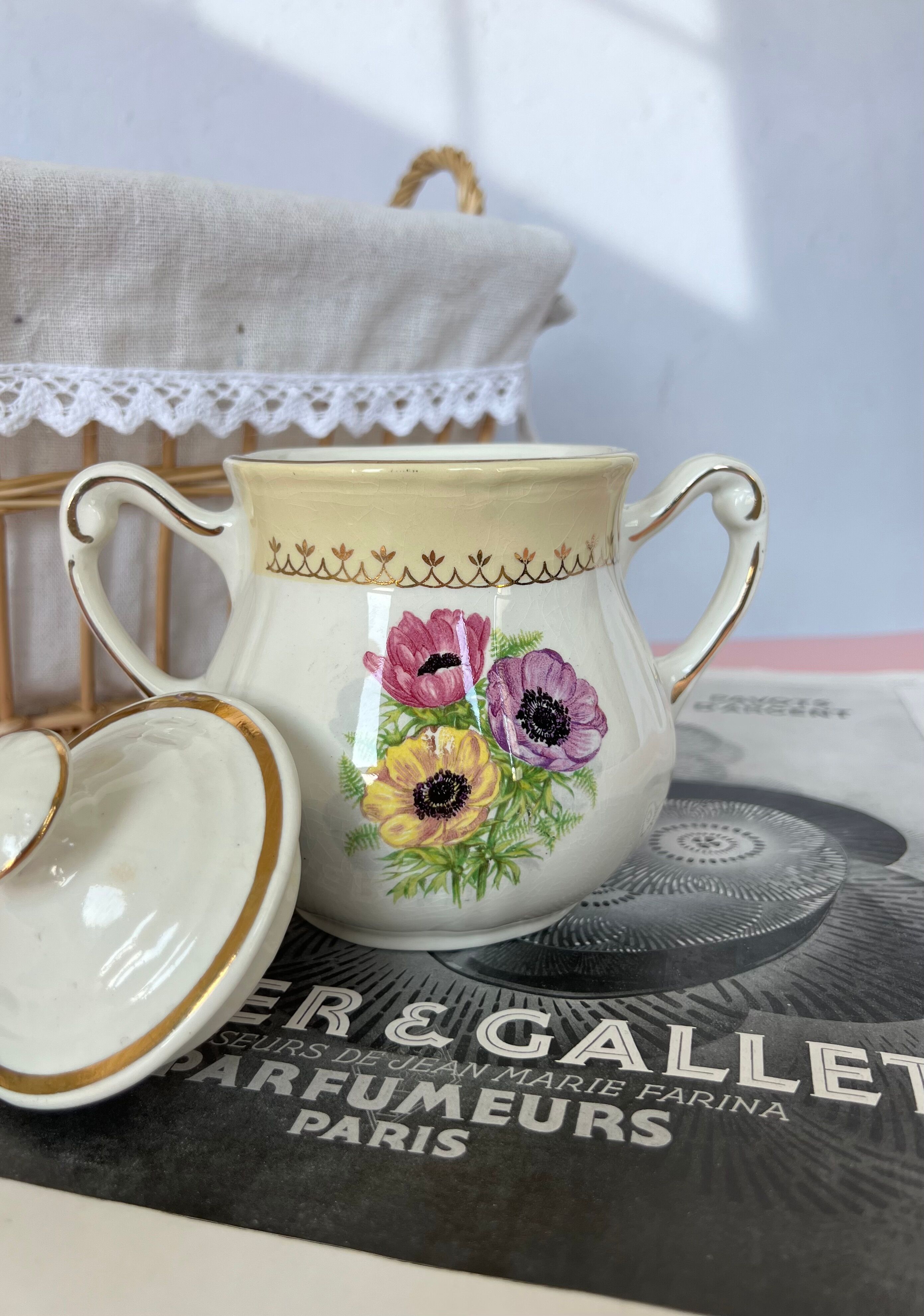 Sugar double handles porcelain the Amandinoise model Coopélia