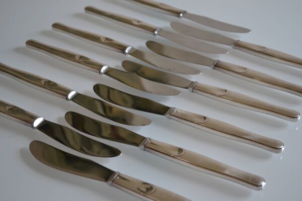 12 couteaux de table manches métal argenté & lames inox 22 cm