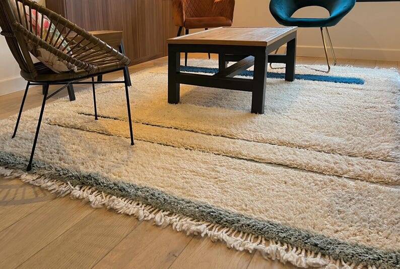 Tapis Beni Ouarain Crème et bleu