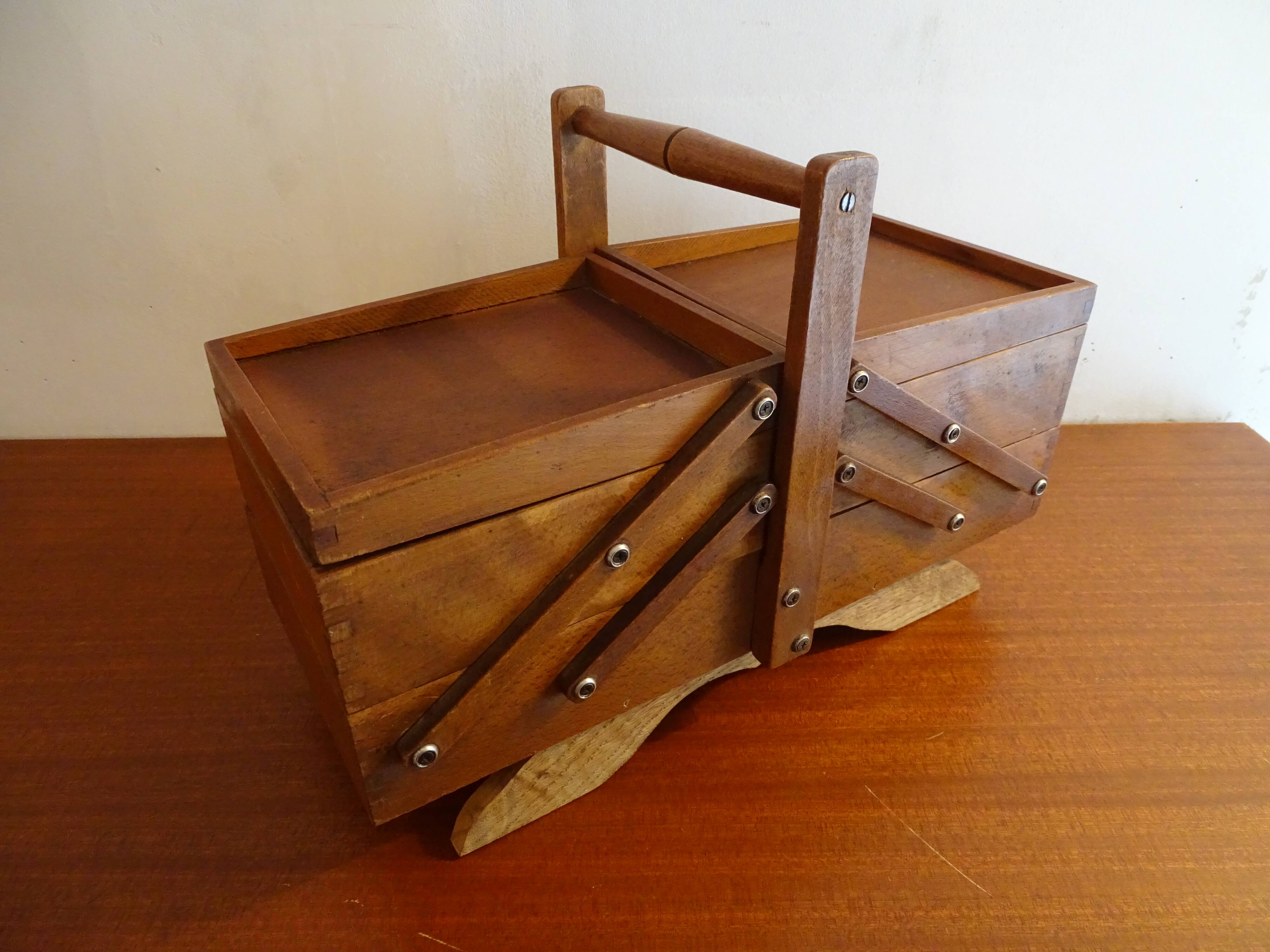 Sewing basket to lay vintage wood