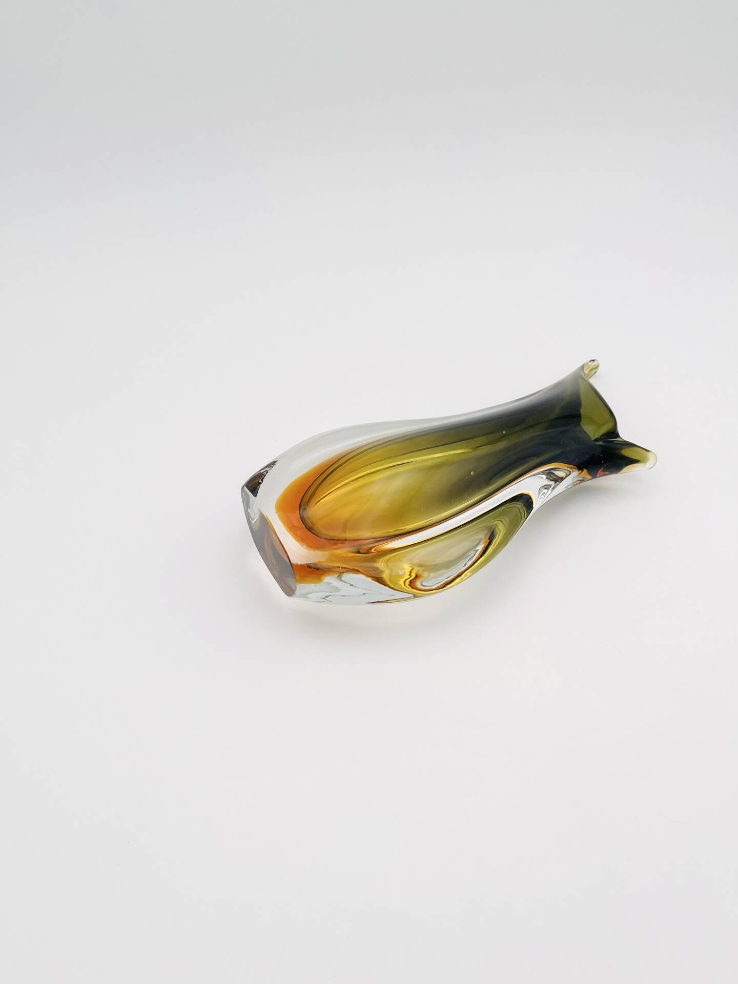 Murano Vase Flavio Poli Seguso Sommerso Green Amber Design 1950s