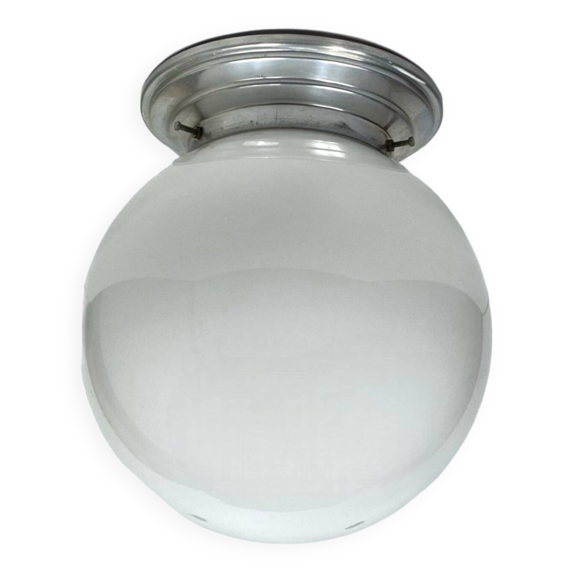Old globe in opaline vintage wall or ceiling light diameter 20 cm and aluminum base LAMP-7174