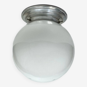 Globe ancien en opaline applique ou plafonnier vintage diamètre 20 cm et base en aluminium LAMP-7174