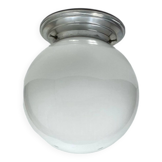 Globe ancien en opaline applique ou plafonnier vintage diamètre 20 cm et base en aluminium LAMP-7174