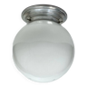 Globe ancien en opaline applique ou plafonnier vintage diamètre 20 cm et base en aluminium LAMP-7174