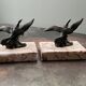 Paire de serre- livres en marbre et oiseaux en bronze