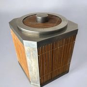 Hollywood Regency rattan ice bucket with tongs, Italy, 1970s