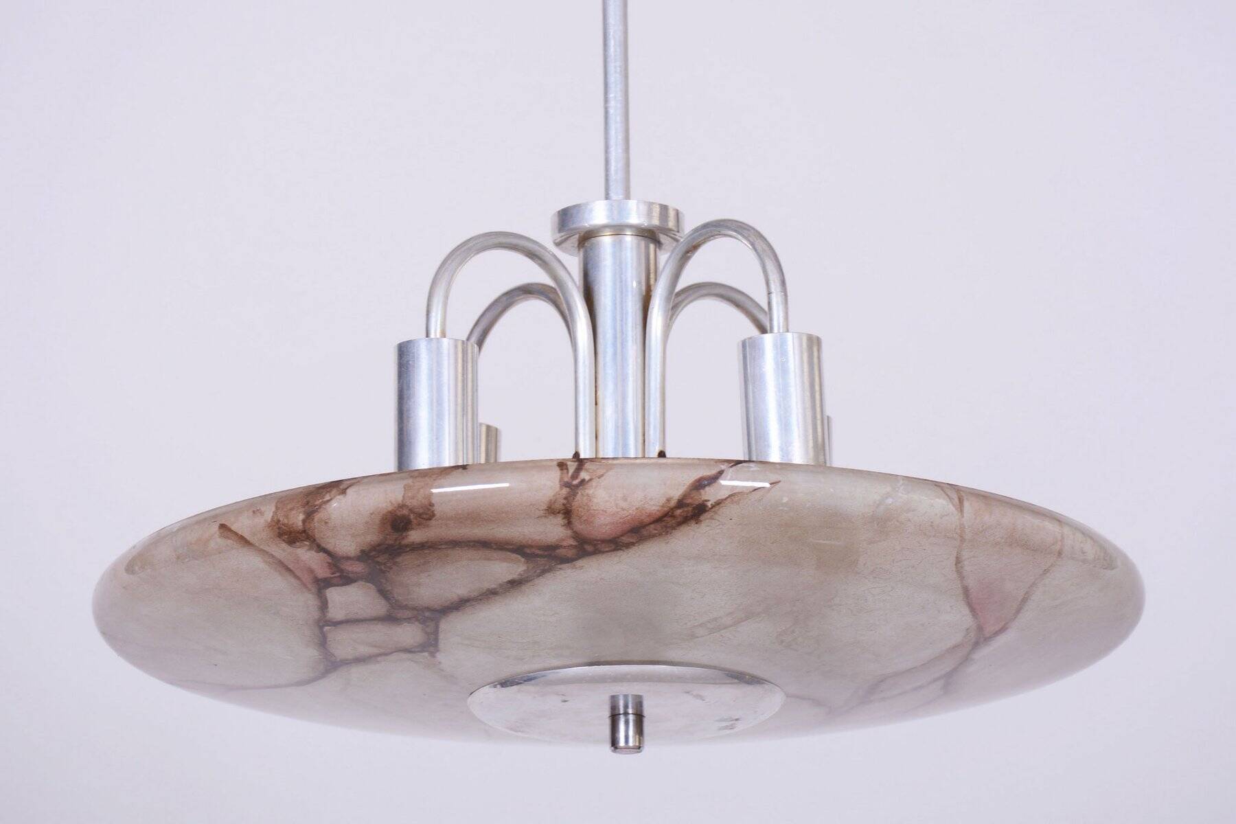 Art Deco Chandelier in Aluminium and Marbled Glass, Czech, 1940s