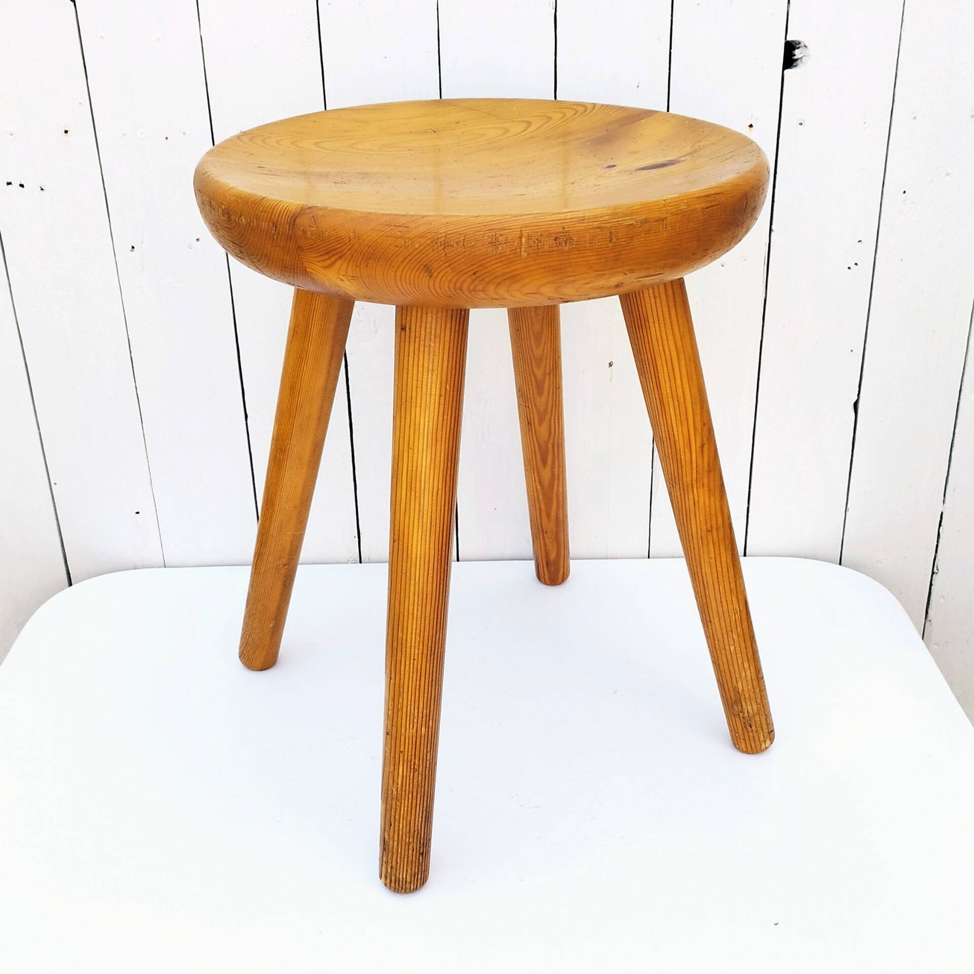 Large vintage folk art curved seat stool