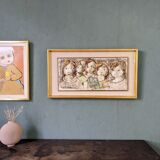 Mid-century modern swedish "the children" figurative framed oil painting