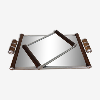 Set de 2 plateaux en bois et aluminium, style art déco