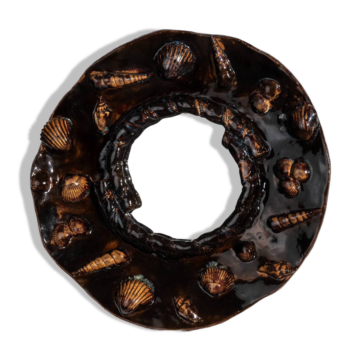 Miroir aux coquillages en grès émaillé
