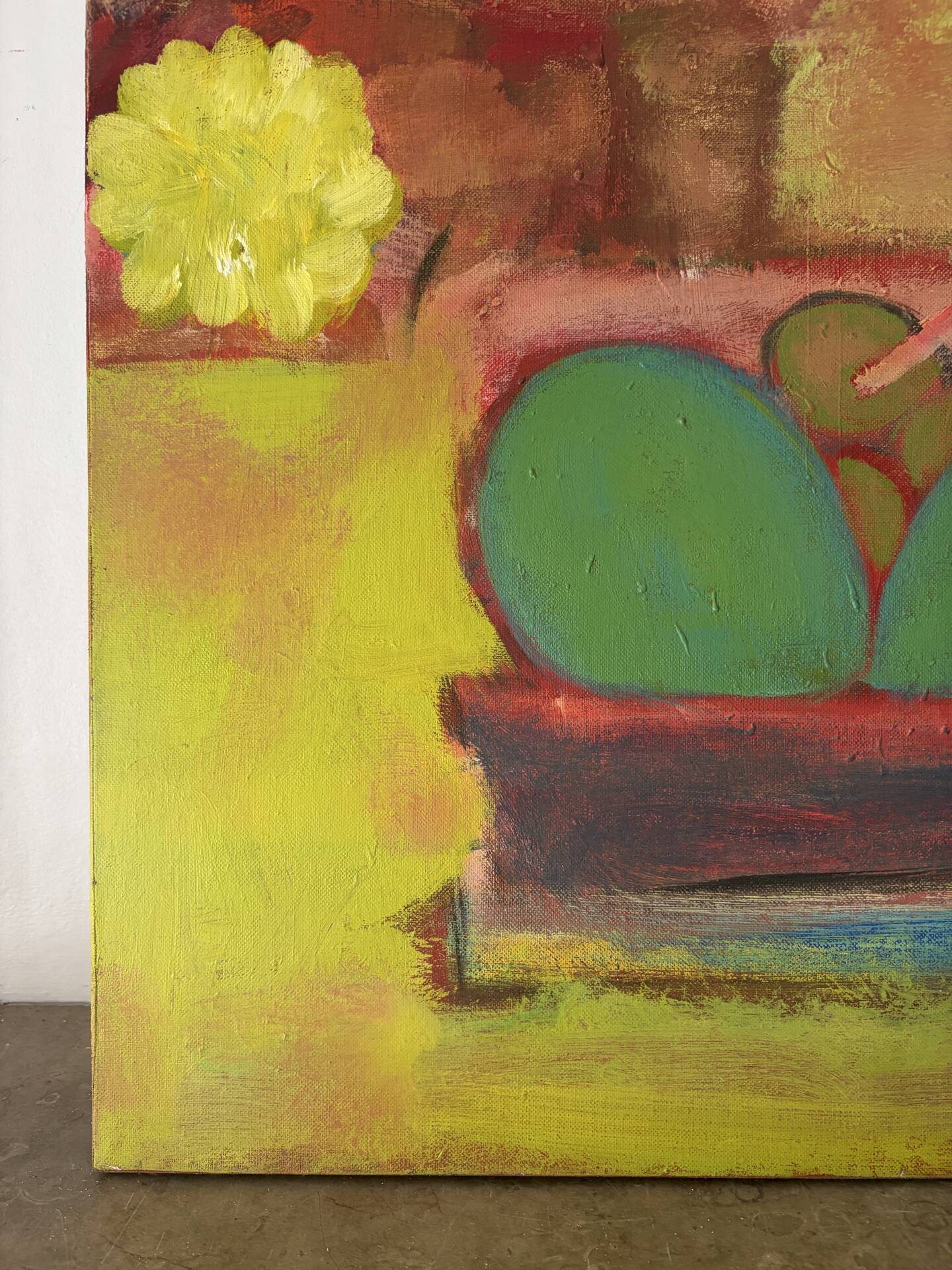 Still life in the living room, oil on canvas signed Banyan.
